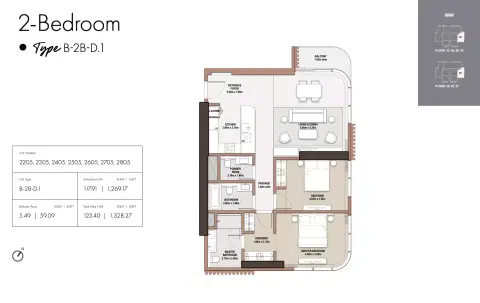 The edit at D3: Floor plan Type D1-Tower B, 1,328 sq ft