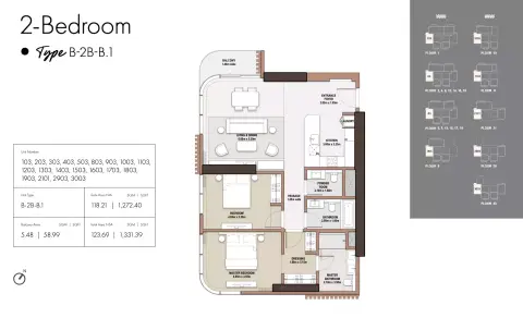 The edit at D3: Floor plan Type B1-Tower B, 1,331 sq ft