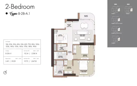 The edit at D3: Floor plan Type A1-Tower B, 1,267 sq ft