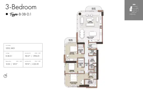 The edit at D3: Floor plan Type D1-Tower B, 2,123 sq ft