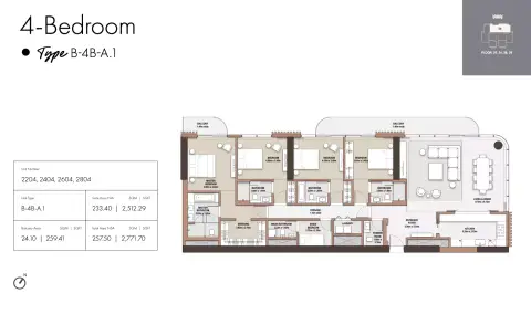 The edit at D3: Floor plan Type A1-Tower B, 2,771 sq ft