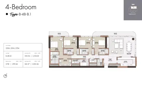 The edit at D3: Floor plan Type B1-Tower B, 2,813 sq ft