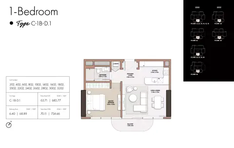 The edit at D3: Floor plan Type D1-Tower C, 754 sq ft