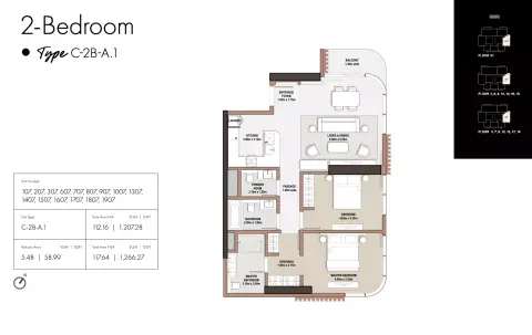 The edit at D3: Floor plan Type A1-Tower C, 1,266 sq ft
