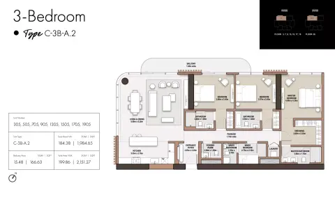 The edit at D3: Floor plan Type A2-Tower C, 2,151 sq ft