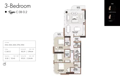 The edit at D3: Floor plan Type D2-Tower C, 2,126 sq ft