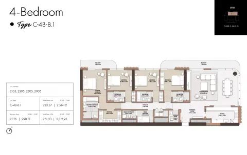 The edit at D3: Floor plan Type B1-Tower C, 2,812 sq ft