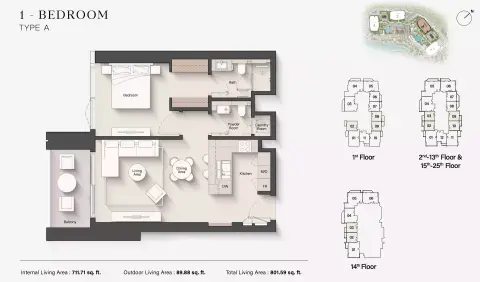 Eltiera Views 2: Floor plan Type A, 801 sq ft