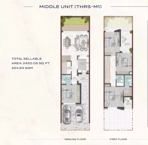 Damac Riverside: Floor plan Type THRS-M1, 2,420 sq ft