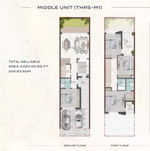 Damac Riverside: Floor plan Type THRS-M1-Sage Tower, 2,420 sq ft