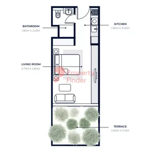Azizi Riviera: Планировка Type 2A, 496 sq ft