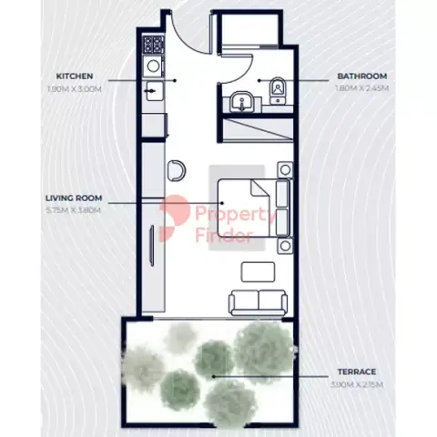 Azizi Riviera: Планировка Type1A, 450 sq ft