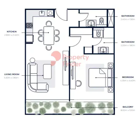 Azizi Riviera: Планировка Type 4, 821 sq ft