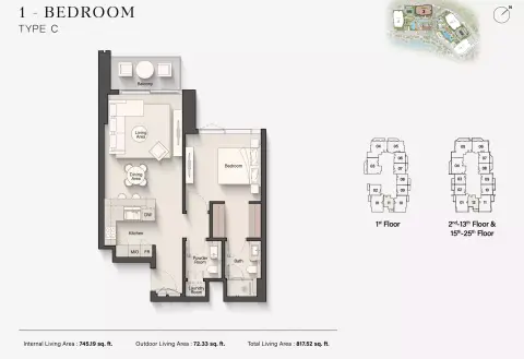 Eltiera Views 3: Floor plan Type C, 817 sq ft