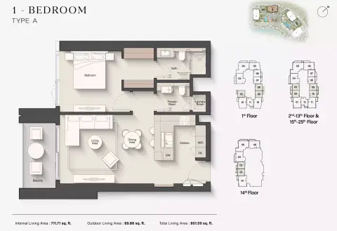 Eltiera Views 3: Floor plan Type A, 801 sq ft