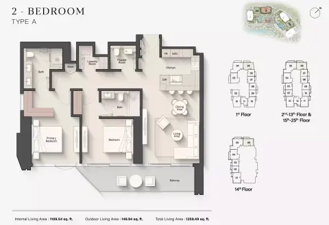 Eltiera Views 3: Floor plan Type A, 1,259 sq ft