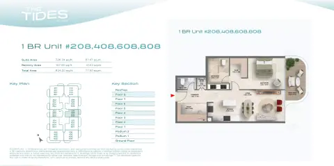 The Tides: Floor plan Type Unit 208,408,608,808, 834 sq ft