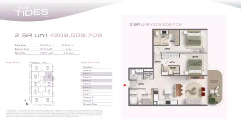 The Tides: Floor plan Type Unit 309,509,709, 1,188 sq ft