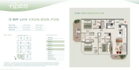 The Tides: Floor plan Type Unit 305,505,705, 1,379 sq ft