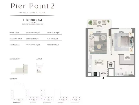 Pier Point Phase 2: Plattegrond Type B2, 779 sq ft