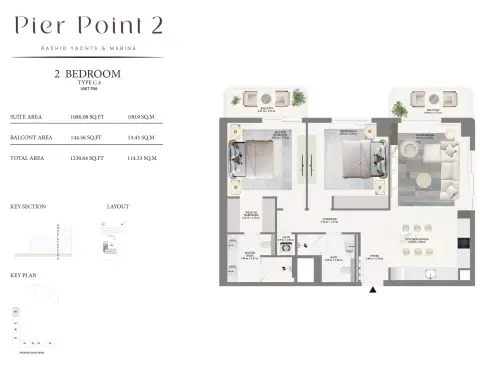 Pier Point Phase 2: Plattegrond Type C4, 1,230 sq ft