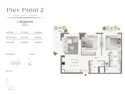 Pier Point Phase 2: Plattegrond Type C2, 1,269 sq ft