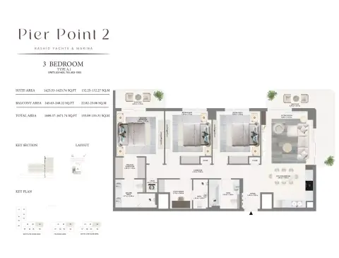 Pier Point Phase 2: Plattegrond Type A1, 1,671 sq ft