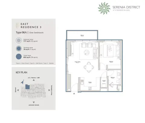 East Residence 3 At Serenia District: Floor plan Type 06A, 855 sq ft