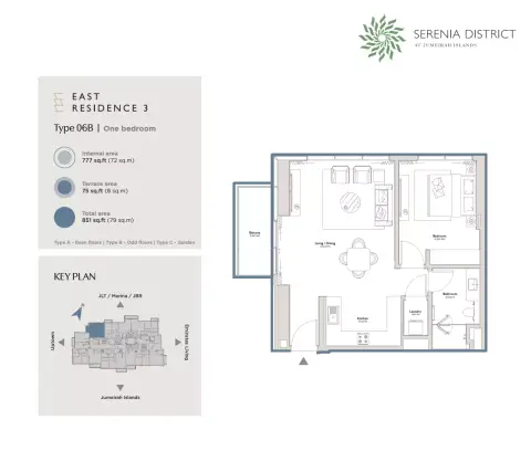 East Residence 3 At Serenia District: Floor plan Type 06B, 851 sq ft