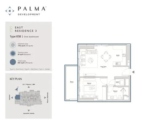 East Residence 3 At Serenia District: Floor plan Type 05B, 851 sq ft