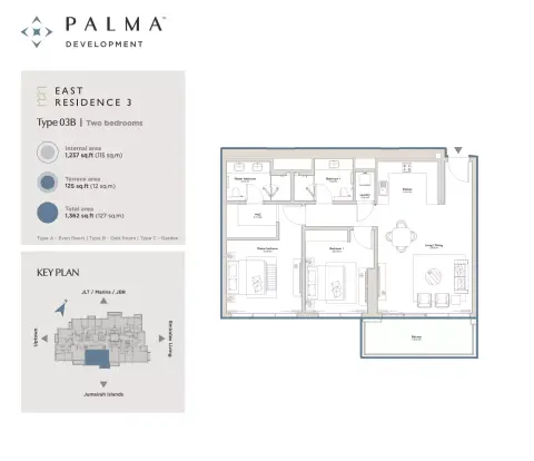 East Residence 3 At Serenia District: Floor plan Type 03B, 1,362 sq ft