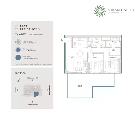 East Residence 3 At Serenia District: Floor plan Type 02C, 1,174 sq ft