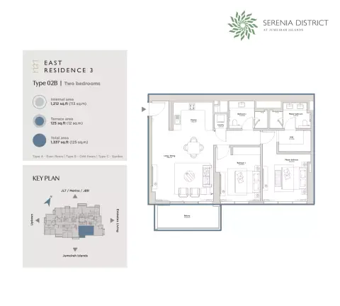 East Residence 3 At Serenia District: Floor plan Type 02B, 1,337 sq ft