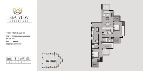 Mayas Sea View Residence at Dubai Islands: Floor plan Type 1 (North West), 1,651 sq ft