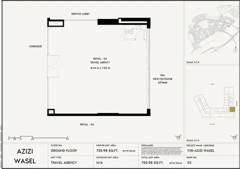 Azizi Wasel: Floor plan Shop No 02 (Travel Agency), 731 sq ft