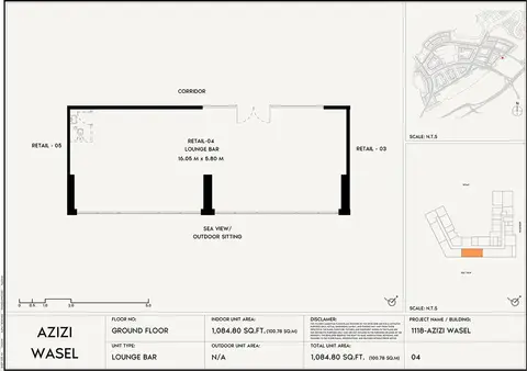 Azizi Wasel: Floor plan Shop No 04 (Lounge Bar), 1,085 sq ft