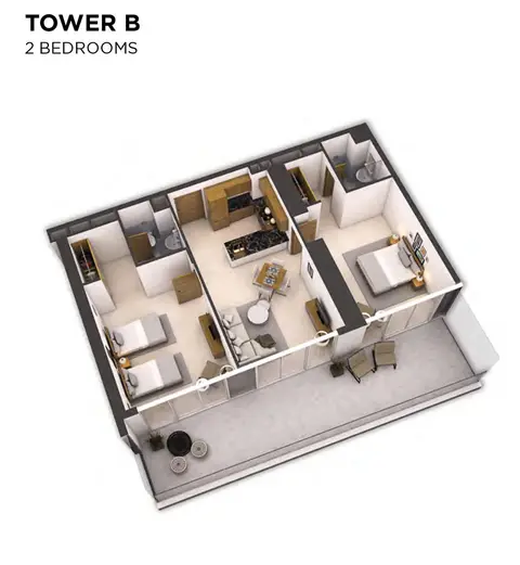 Aykon Heights: Floor plan Tower B -2 Bedrooms