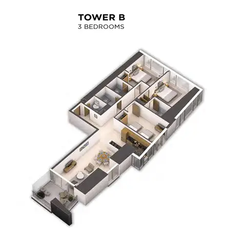 Aykon Heights: Floor plan Tower B -3 Bedrooms
