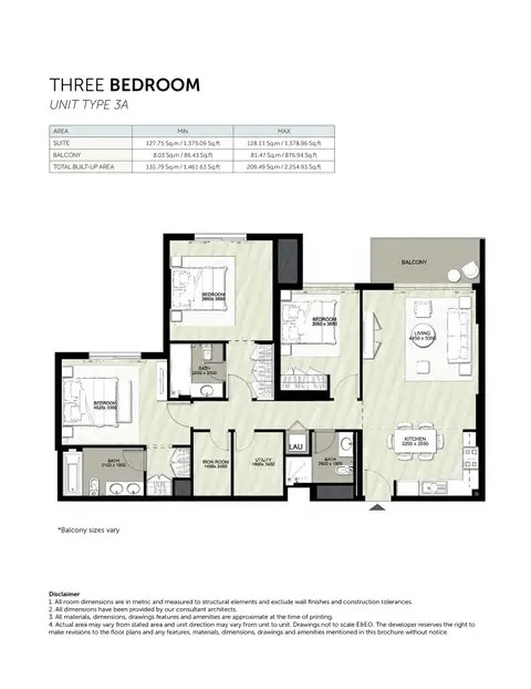 Rawda II Apartments: Floor plan Type 3A, 2,255 sq ft