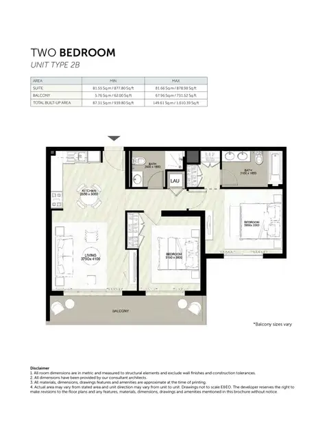 Rawda II Apartments: Floor plan Type 2B, 1,610 sq ft