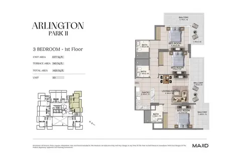 أرلينغتون بارك 2 في دي إل آر سي: مخطط الطابق Unit 101, 1,420 sq ft
