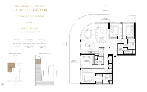 Elie Saab Tower: Floor plan 4 Bedroom Unit 2, Level 37 to 45, Size 3003 Sq Ft, 3,003 sq ft