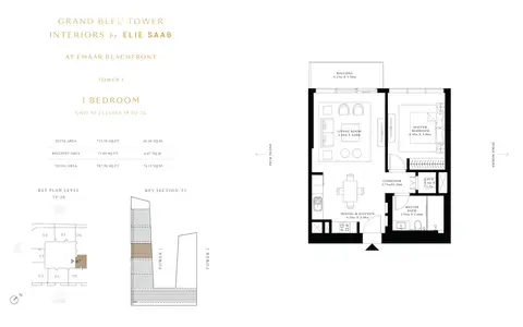 Elie Saab Tower: Floor plan 1 Bedroom Unit 7, Level 19 to 26, Size 787 Sq Ft, 787 sq ft