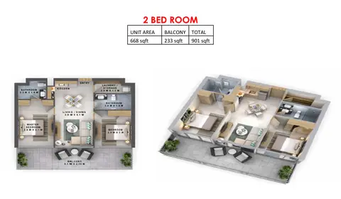 Reva Heights: Планировка 2 Bedroom Size 901 sqft, 901 sq ft