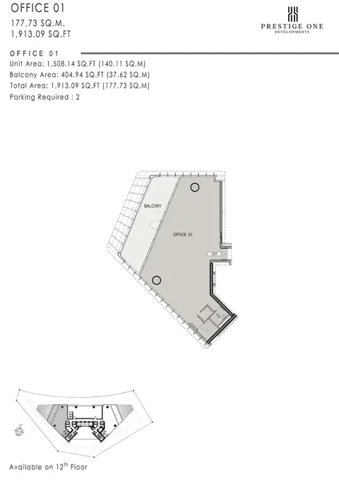 The One: Floor plan Office 01 (1201), 1,913 sq ft