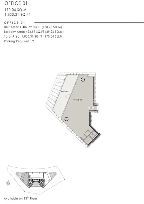 The One: Floor plan Office 01 (1301), 1,830 sq ft