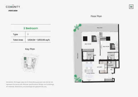 The Community Sports Arena: Floor plan Type 1, 1,654 sq ft