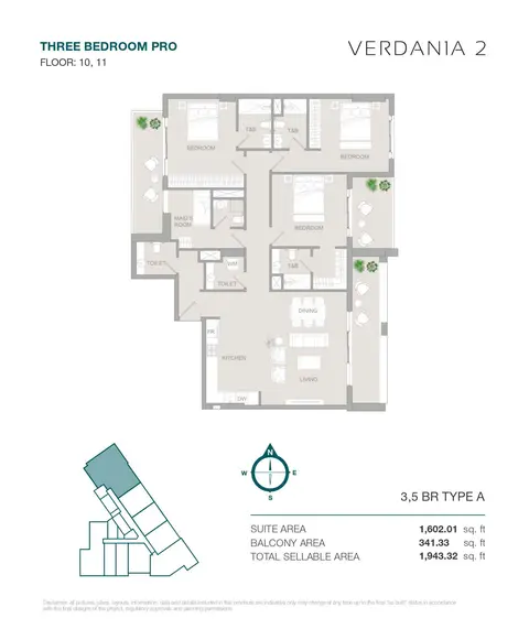 VERDANIA 2 at DLRC: Plattegrond TYPE A, 1,943 sq ft