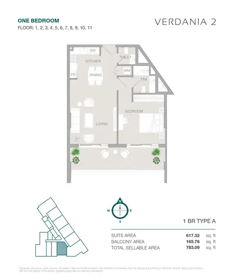 VERDANIA 2 at DLRC: Plattegrond TYPE A, 783 sq ft