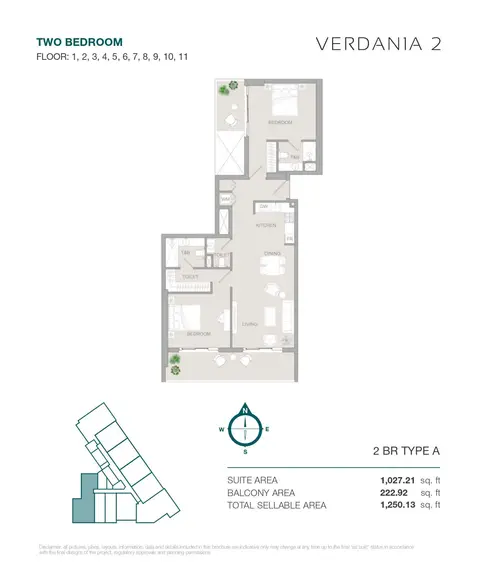 VERDANIA 2 at DLRC: Plattegrond TYPE A, 1,250 sq ft
